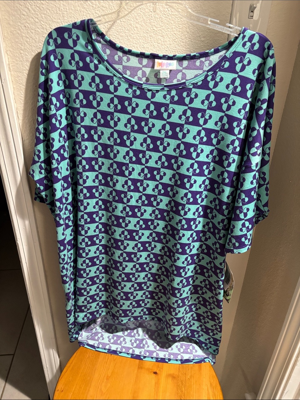 LuLaRoe Relaxed Scoop Neck Top in Teal and Navy 2XL NWT